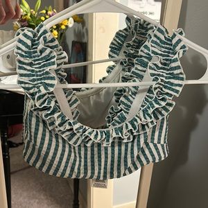 Green and white striped swimsuit